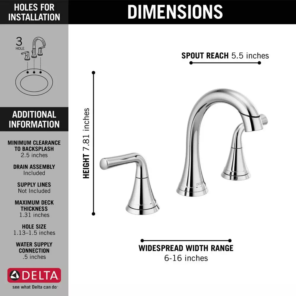 Bathroom Faucet - DELTA FAUCET CO - Two Handle Widespread Bathroom Sink Faucet in Chrome