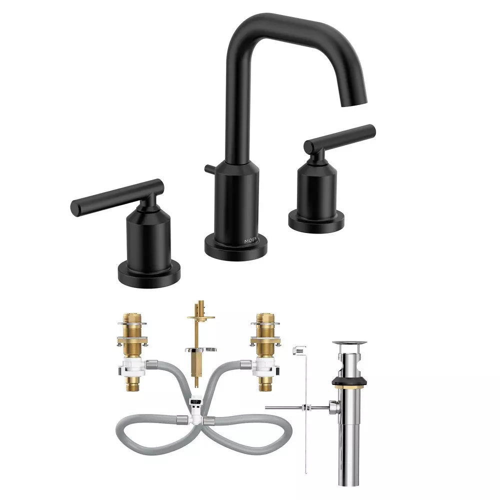 Moen Gibson Two Handle Widespread Bathroom Sink Faucet in Matte Black (Valve Included)
