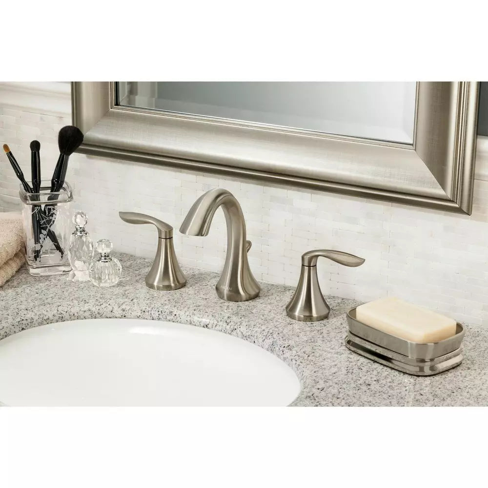 Moen Eva Two Handle Widespread Bathroom Sink Faucet in Brushed Nickel (Valve Included)