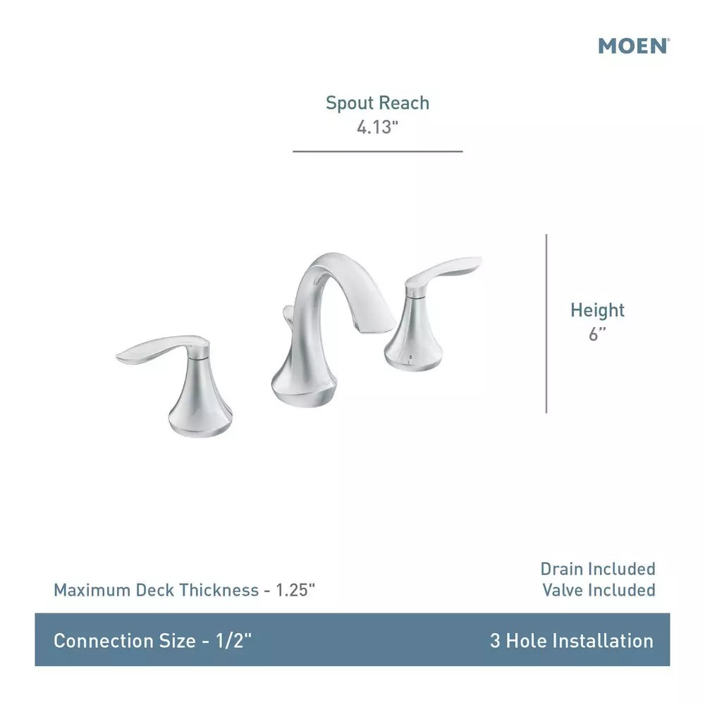 Moen Eva Two Handle Widespread Bathroom Sink Faucet in Brushed Nickel (Valve Included)