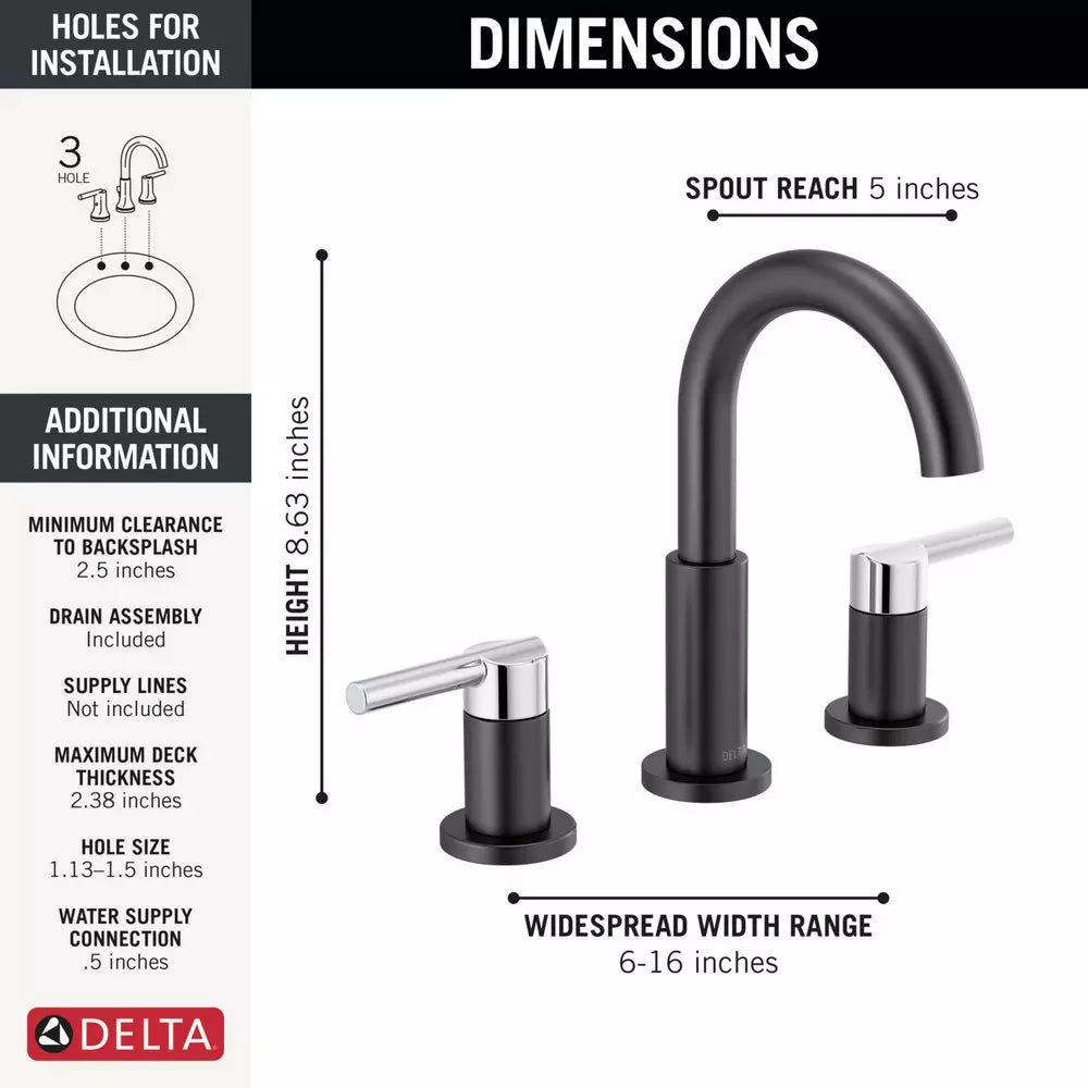 Bathroom Faucet - DELTA FAUCET CO - Two Handle Widespread Bathroom Sink Faucet in Matte Black/Chrome