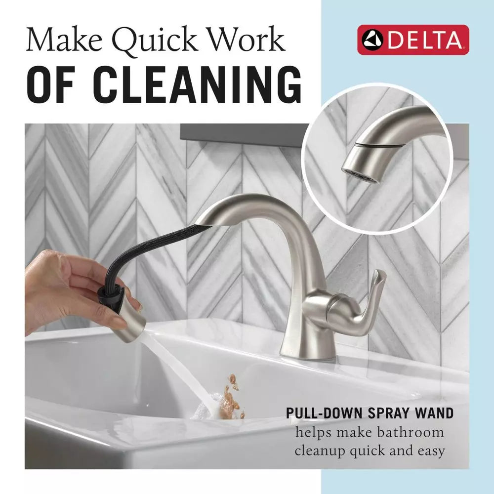 Bathroom Faucet - DELTA FAUCET CO - Single Handle Monoblock Bathroom Sink Faucet in SpotShield® Brushed Nickel