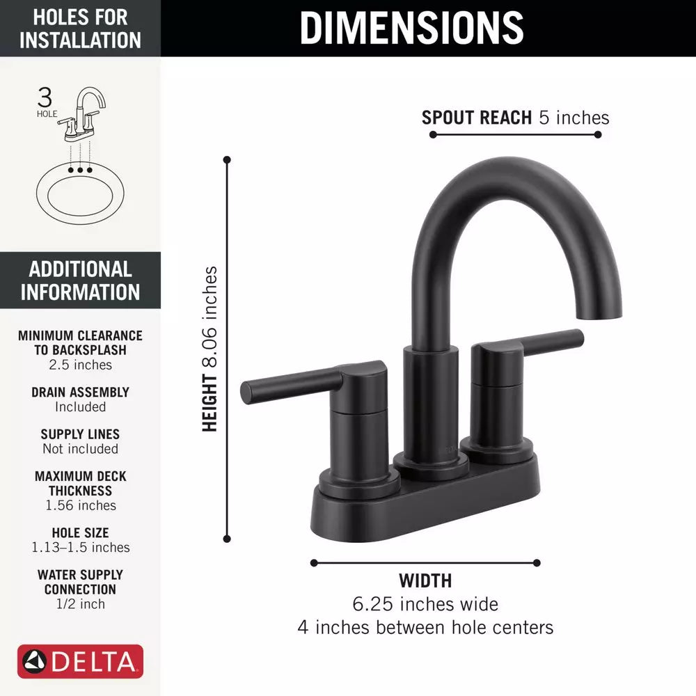 Bathroom Faucet - Delta Faucet Nicoli™ Two Handle Centerset Bathroom Sink Faucet in Matte Black