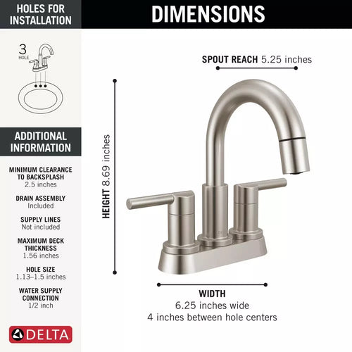 Bathroom Faucet - DELTA FAUCET CO - Two Handle Centerset Bathroom Sink Faucet in Stainless
