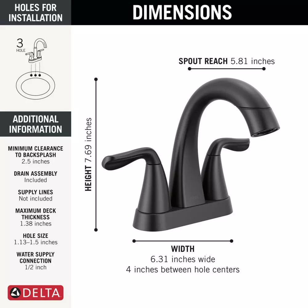 Bathroom Faucet - DELTA FAUCET CO - Two Handle Centerset Bathroom Sink Faucet in Matte Black