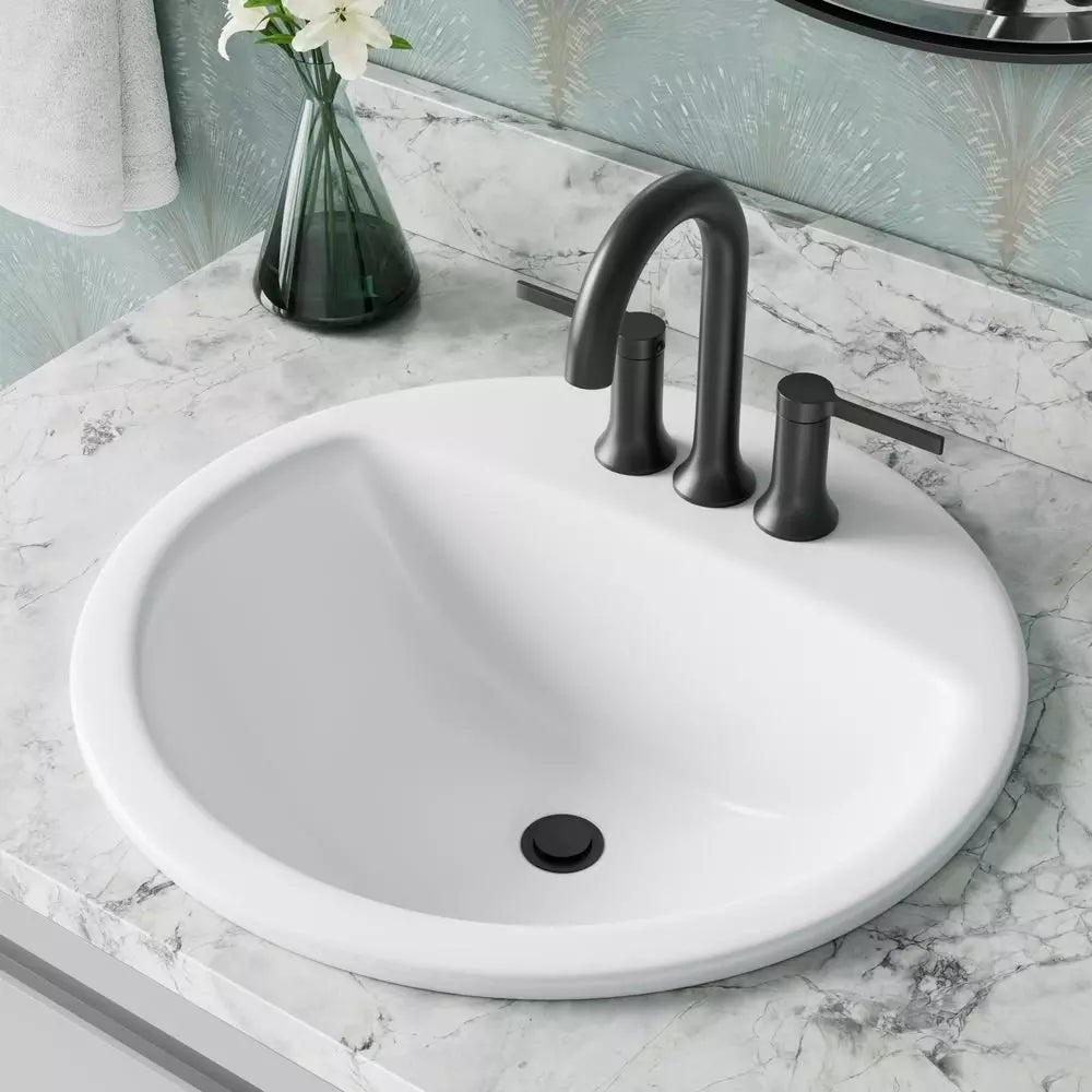 PROFLO Rockaway 19 in. Drop-in Round Vitreous China Bathroom Sink in White