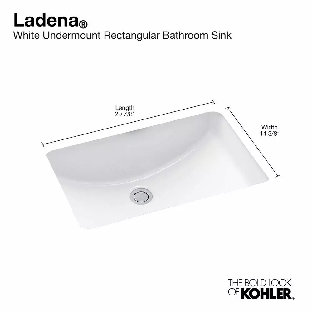 KOHLER Ladena 23-1/4 in. Undermount Rectangular Vitreous China Bathroom Sink in White