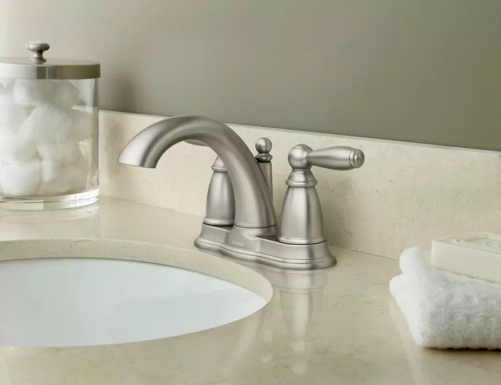 Moen Brantford Two Handle Centerset Bathroom Sink Faucet in Brushed Nickel