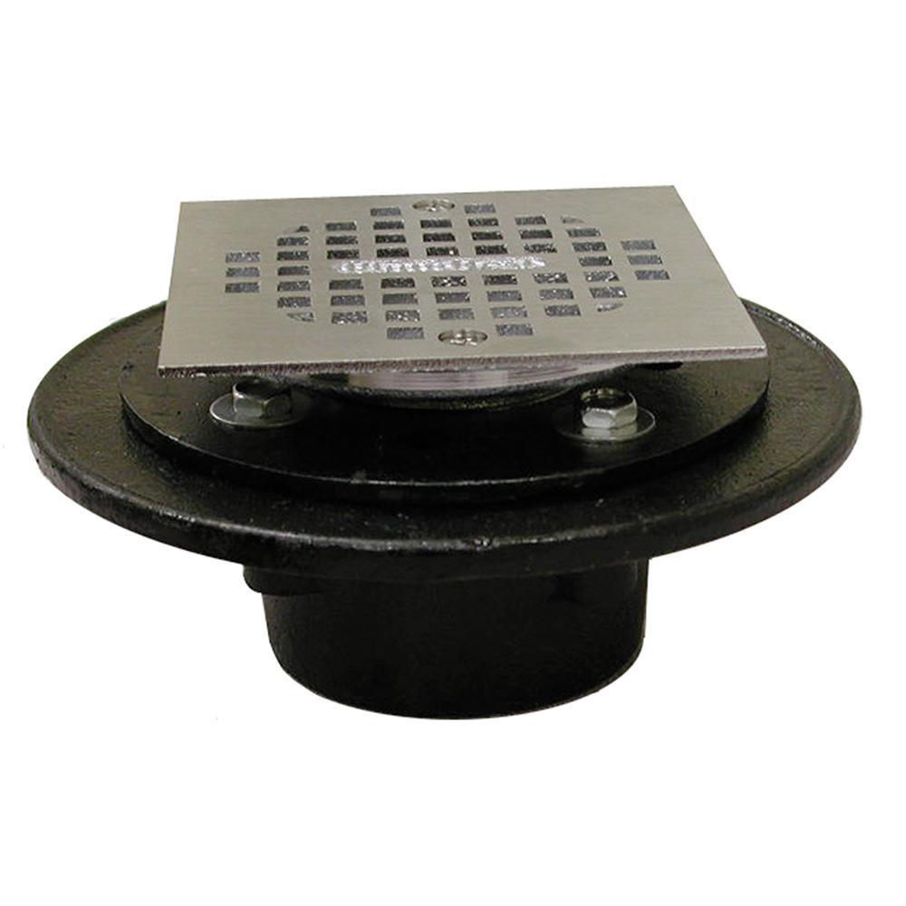Shower Drain - JONES STEPHENS CORP - 2 in. IPS Cast Iron Drain with 4 in. Adjustable Square Strainer Polished Chrome