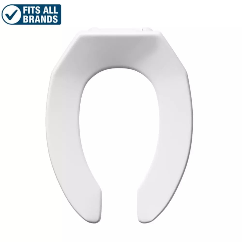 PROFLO Elongated Open Front Commercial Toilet Seat without Cover in White (with Self-Sustaining Hinge)