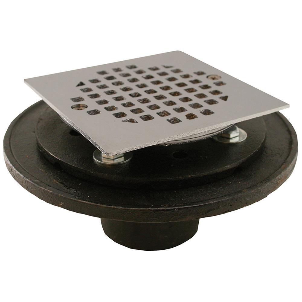 Shower Drain - JONES STEPHENS CORP - Shower Drain with Pan and Square Strainer in Polished Chrome