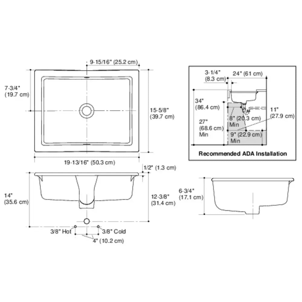 KOHLER Verticyl 19-13/16 in. Undermount Rectangular Vitreous China Bathroom Sink in White