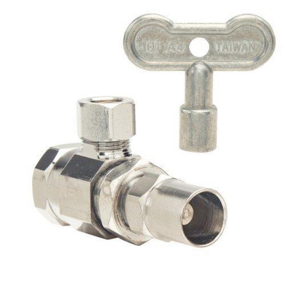 Angle Stop Valve - BRASS CRAFT MFG CO - 1/2 x 3/8 in. FIPT x OD Compression Loose Key Handle Angle Supply Stop Valve in Chrome Plated