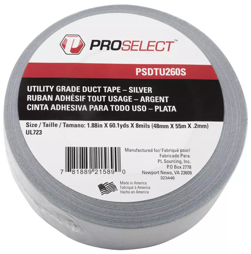 PROSELECT 2 in. x 60 yd. Utility Duct Tape Grade in Silver