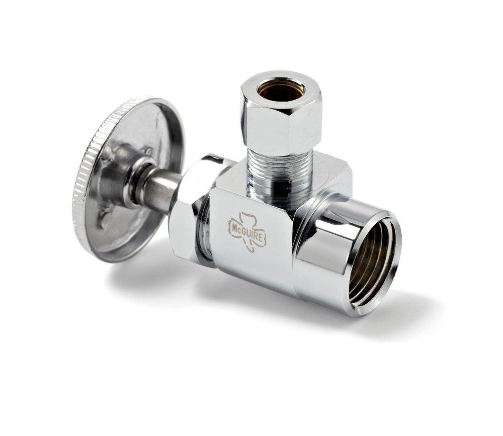 Angle Stop Valve - MCGUIRE MANUFACTURING - 1/2 x 3/8 in. IPS x OD Tube Wheel Angle Supply Stop Valve in Chrome Plated
