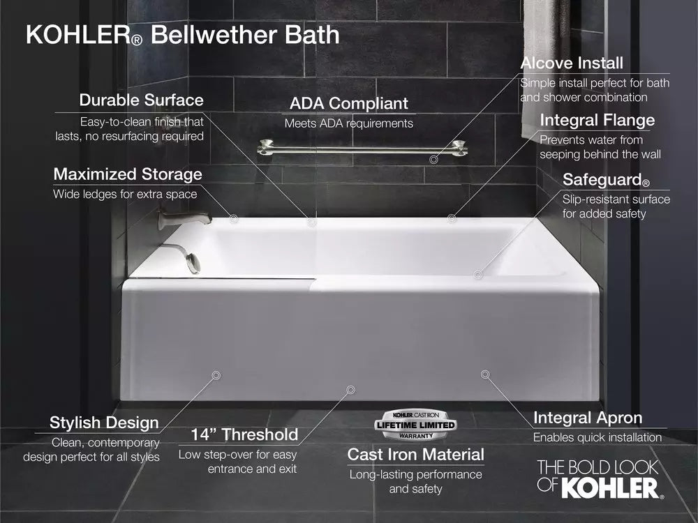 KOHLER Bellwether 60 in. x 30 in. Soaker Alcove Bathtub with Right Drain in White