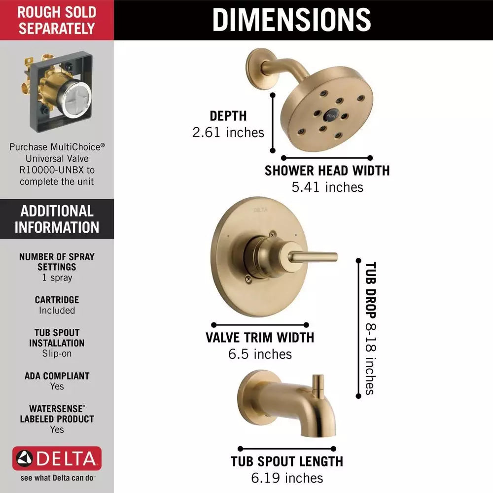 Delta Faucet Trinsic One Handle Single Function Bathtub & Shower Faucet in Brilliance Champagne Bronze (Trim O