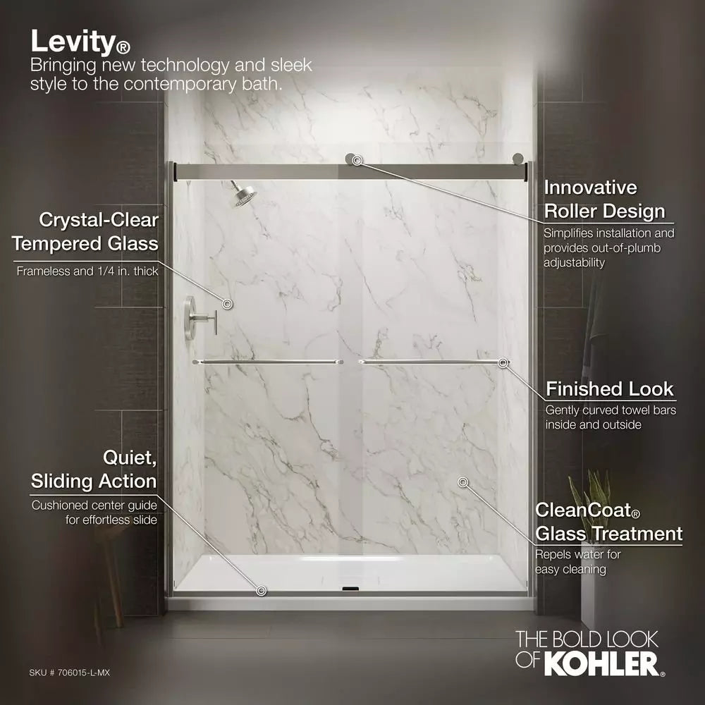 KOHLER Levity 74 x 60-1/4 x 59-5/8 in. Frameless Sliding Shower Door with Crystal Clear Glass in Matte Nickel