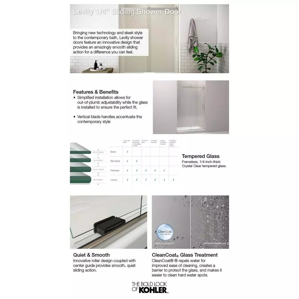 KOHLER Levity 74 x 60-1/4 x 59-5/8 in. Frameless Sliding Shower Door with Crystal Clear Glass in Matte Nickel