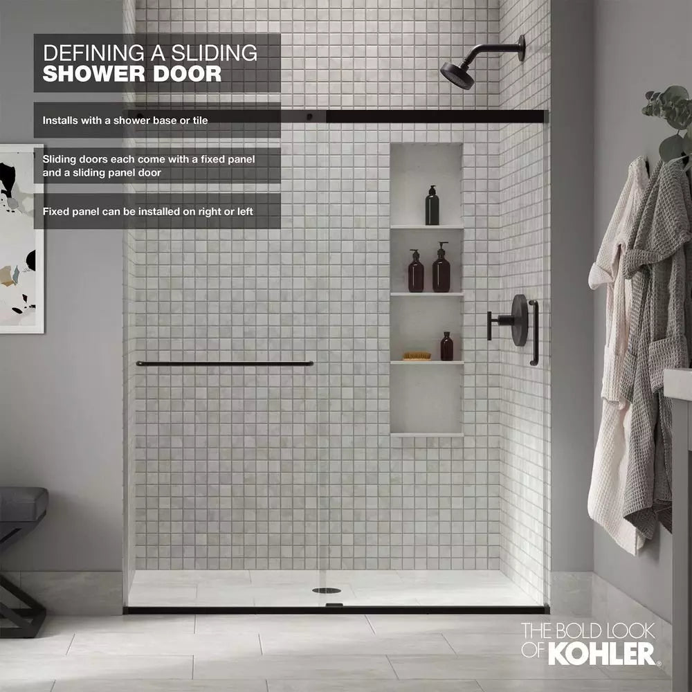 KOHLER Levity 74 x 60-1/4 x 59-5/8 in. Frameless Sliding Shower Door with Crystal Clear Glass in Matte Nickel
