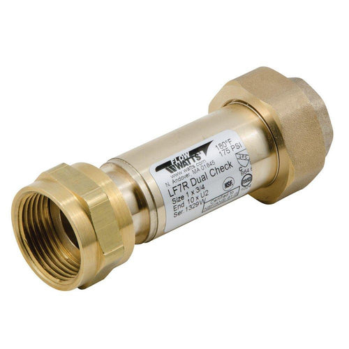 Backflow Device - WATTS REGULATOR CO - 1 x 3/4 in. Brass FPT x Union Dual Check Valve