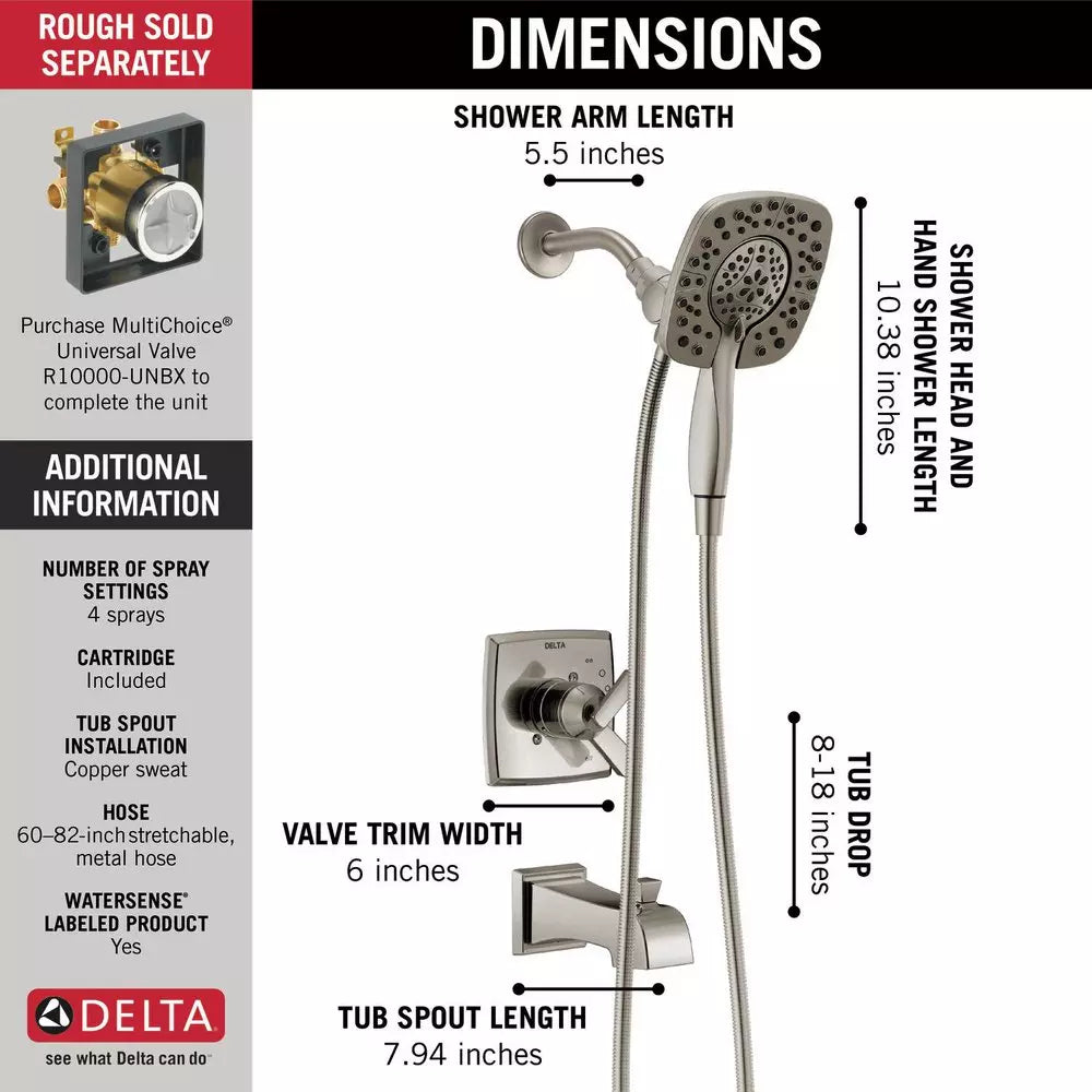 Delta Faucet Ashlyn Single Handle Dual Function Bathtub & Shower Faucet in Brilliance Stainless (Trim Only)