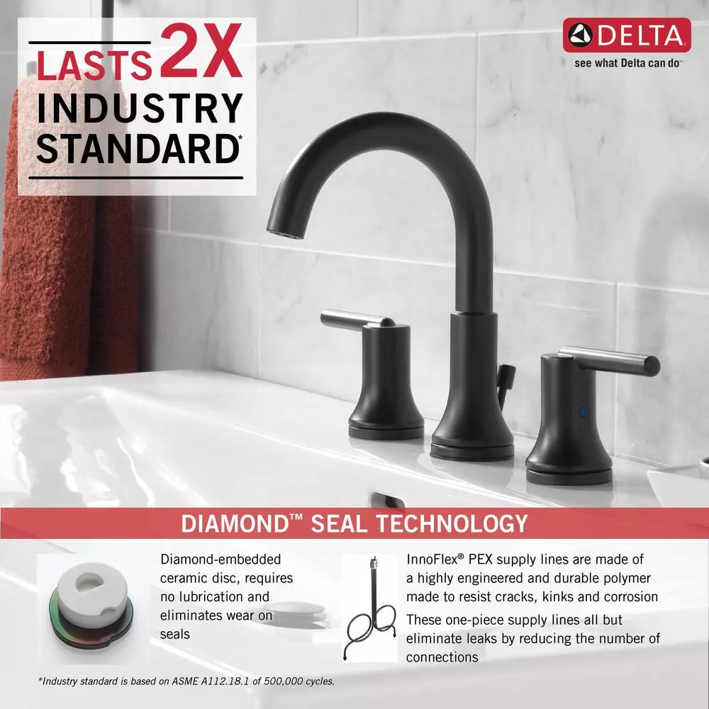 Delta Faucet Trinsic Two Handle Widespread Bathroom Sink Faucet in Matte Black