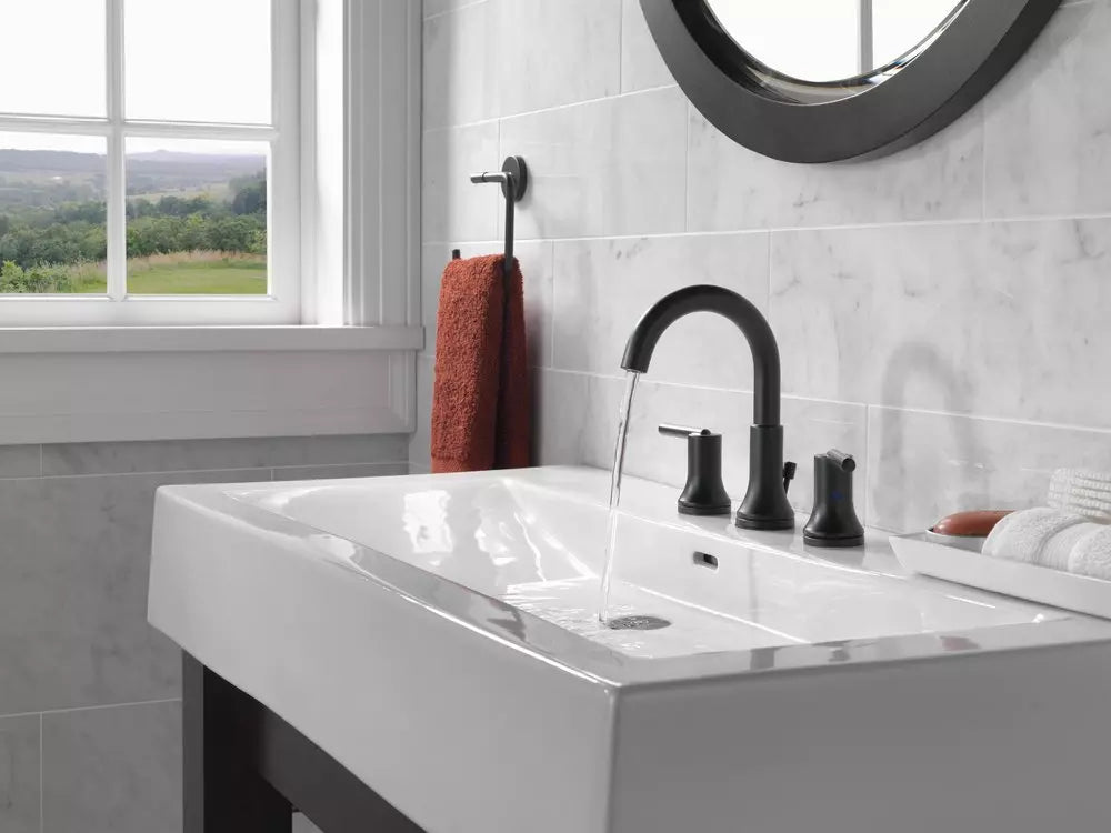 Delta Faucet Trinsic Two Handle Widespread Bathroom Sink Faucet in Matte Black