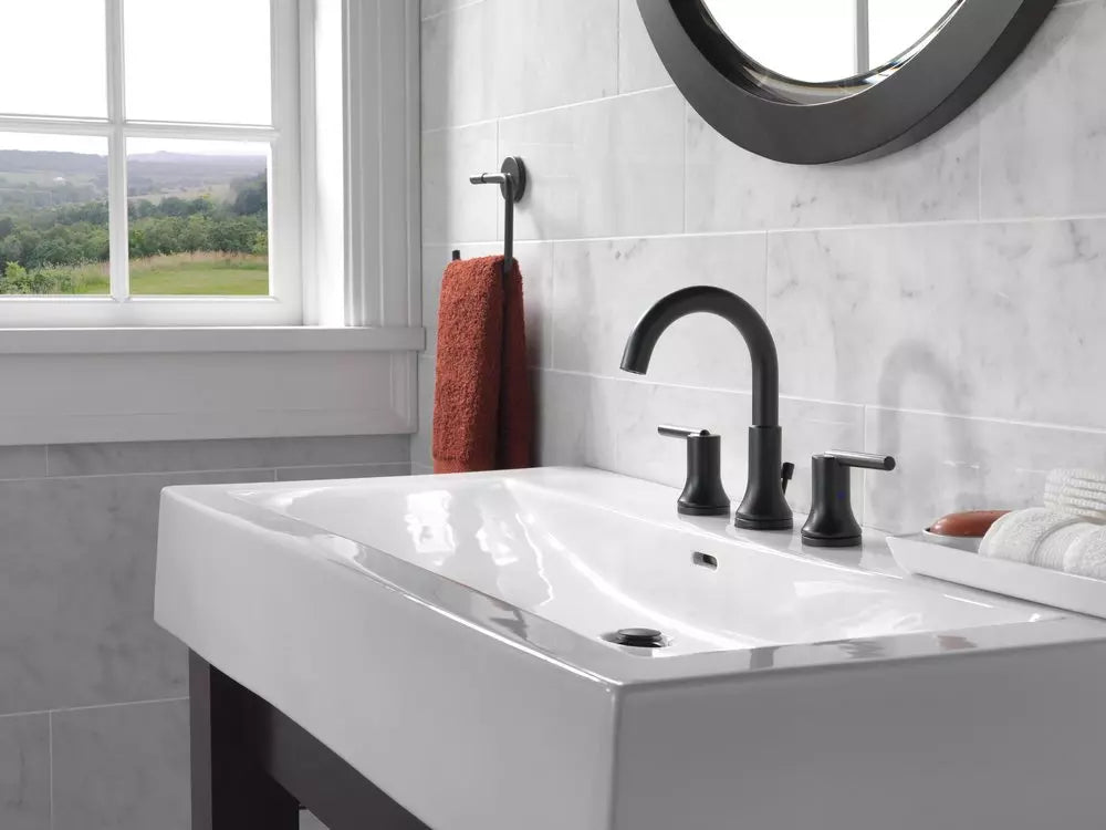 Delta Faucet Trinsic Two Handle Widespread Bathroom Sink Faucet in Matte Black