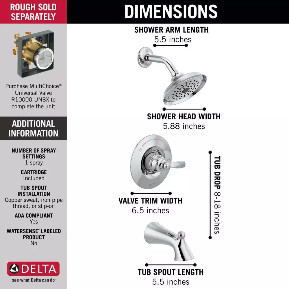 Delta Faucet Woodhurst One Handle Single Function Bathtub & Shower Faucet in Chrome (Trim Only)