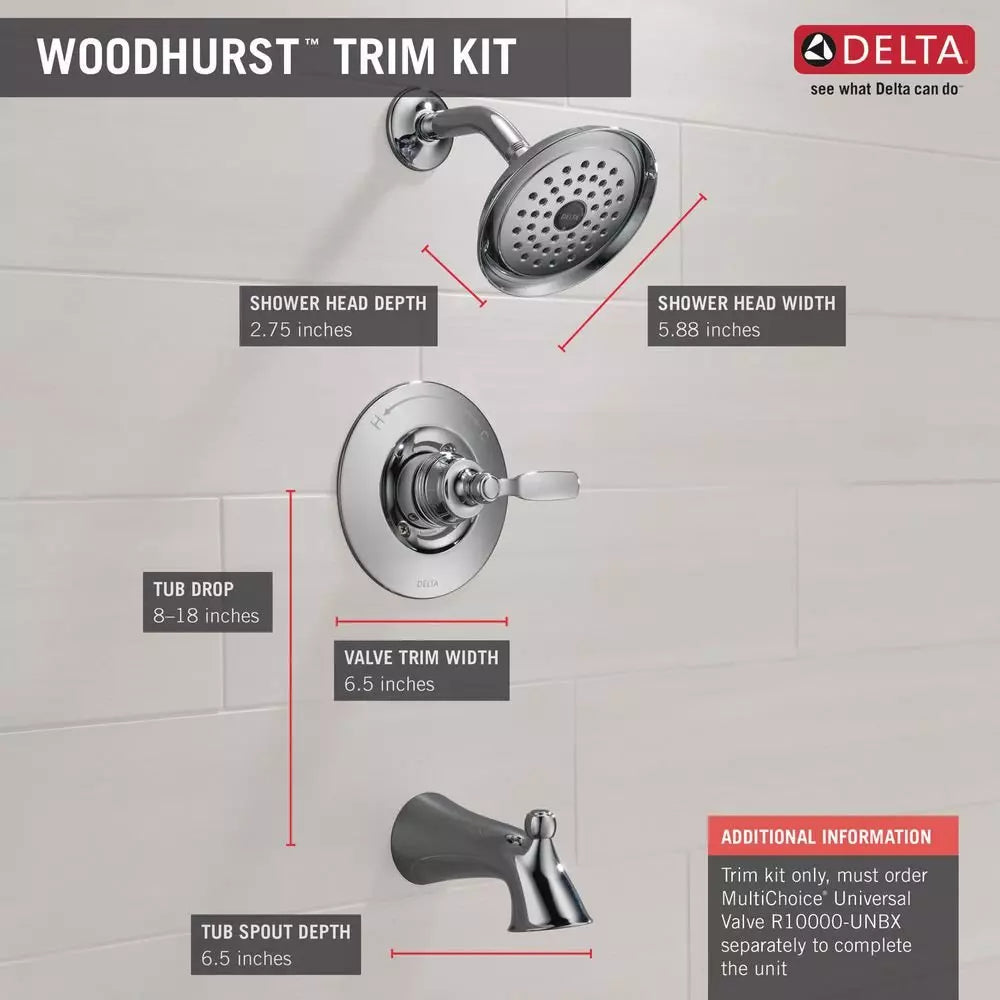 Delta Faucet Woodhurst One Handle Single Function Bathtub & Shower Faucet in Chrome (Trim Only)