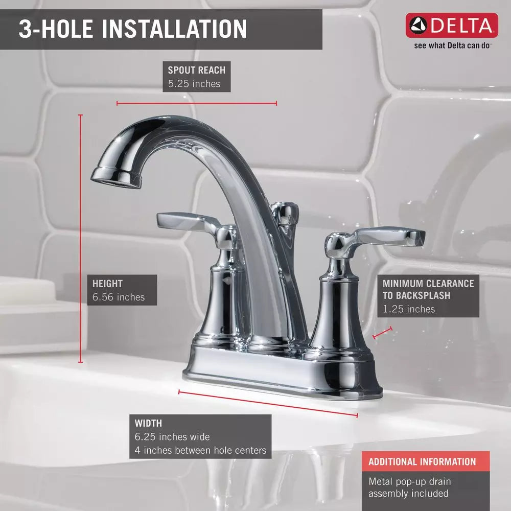 Delta Faucet Woodhurst Two Handle Centerset Bathroom Sink Faucet in Chrome