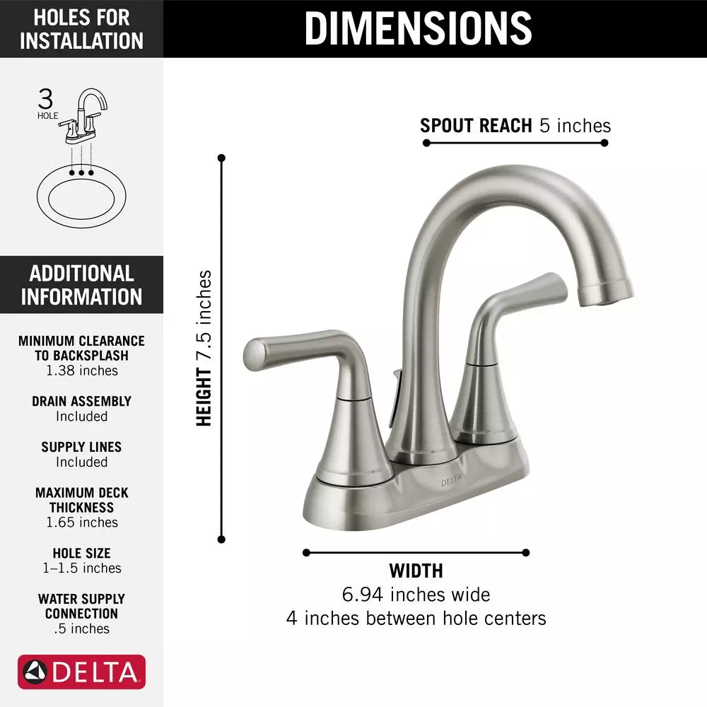 Bathroom Faucet - DELTA FAUCET CO - Two Handle Centerset Bathroom Sink Faucet in Brilliance® Stainless