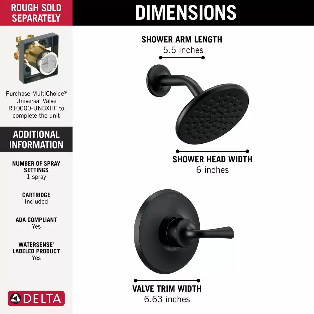 Delta Faucet Kayra One Handle Single Function Shower Faucet in Matte Black (Trim Only)
