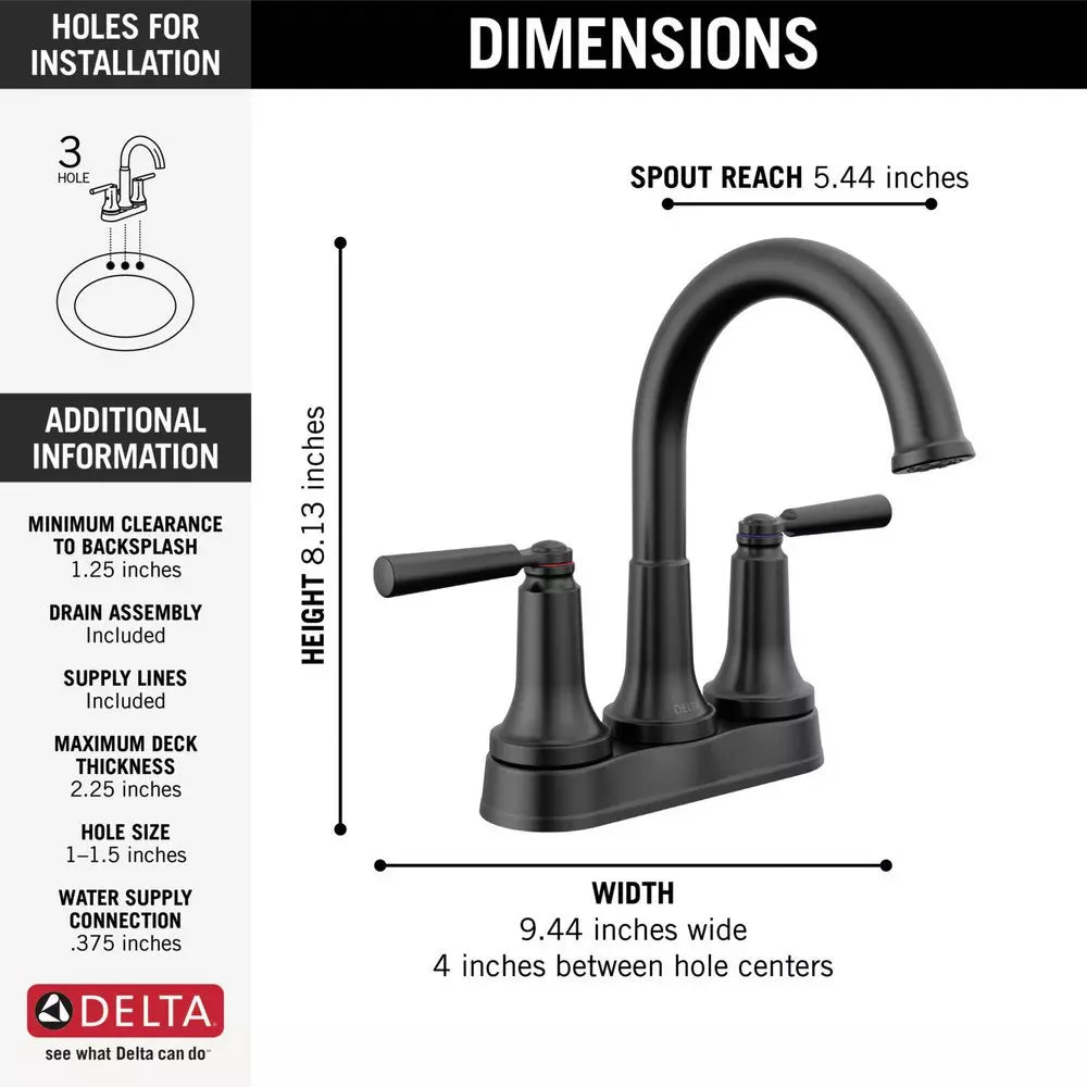 Bathroom Faucet - DELTA FAUCET CO - Two Handle Centerset Bathroom Sink Faucet in Matte Black