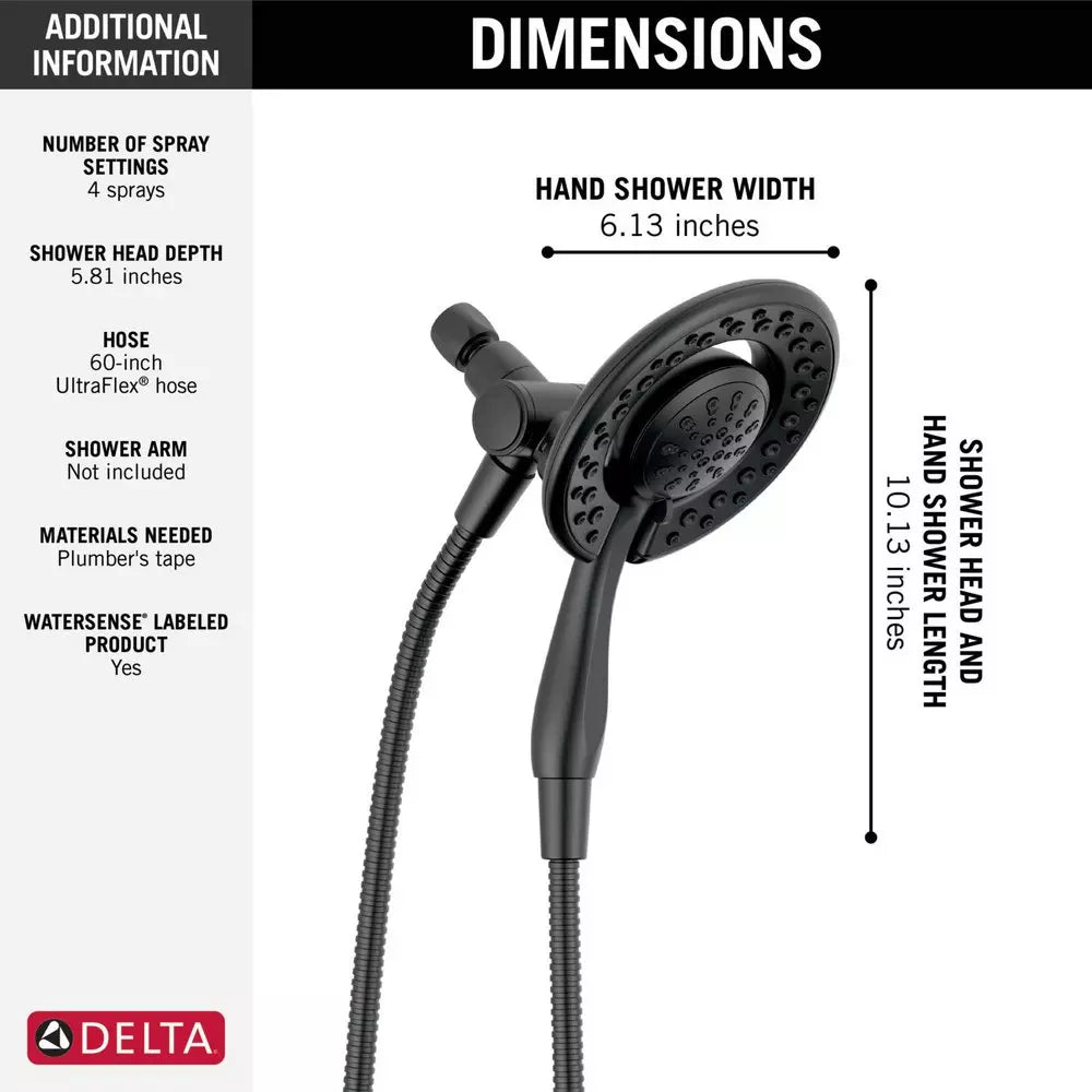 Shower Head - Delta Faucet In2ition® Multi Function Showerhead in Matte Black